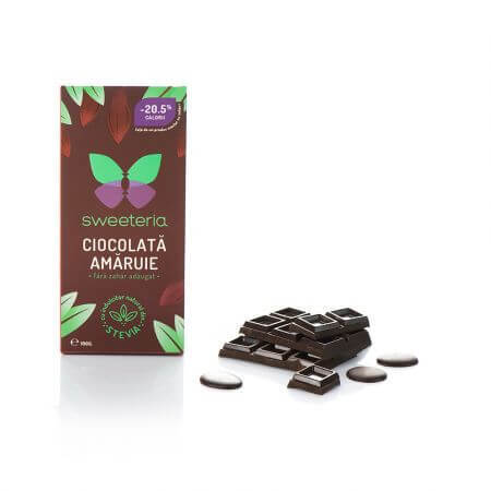 Chocolat amer avec 70% d'édulcorant naturel stevia, 100 gr, Sweeteria