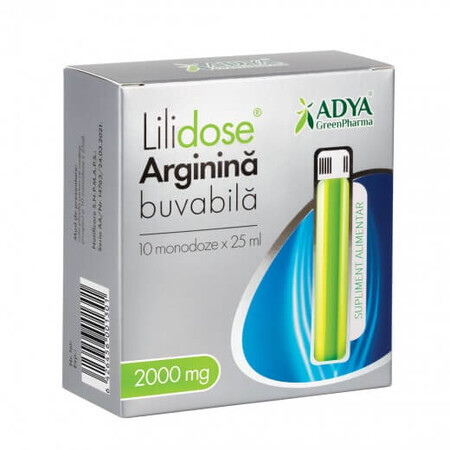 Lilidose Arginine buvable 2000 mg avec arôme de citron vert, 10 unidoses x 25ml, Adya Green Pharma