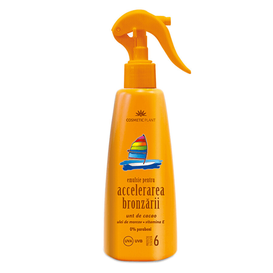 Emulsie pentru accelerarea bronzarii SPF 6 cu unt de cacao, ulei de morcov si vitamina E, 200 ml, Cosmetic Plant