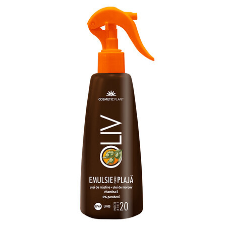 Emulsione da spiaggia con carota e olio d'oliva SPF 20 Oliva, 200 ml, Pianta Cosmetica