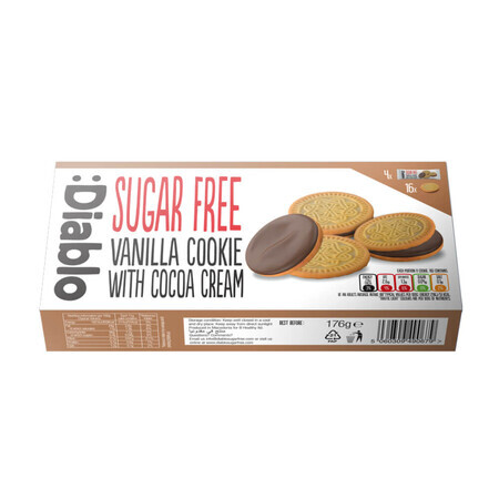 Biscuits sans sucre à la vanille fourrés au chocolat, 176 g, Diablo