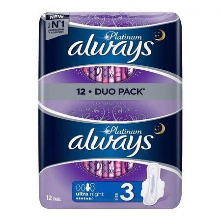 Serviettes Always Platinum Ultra Night, 12 pièces, P&G