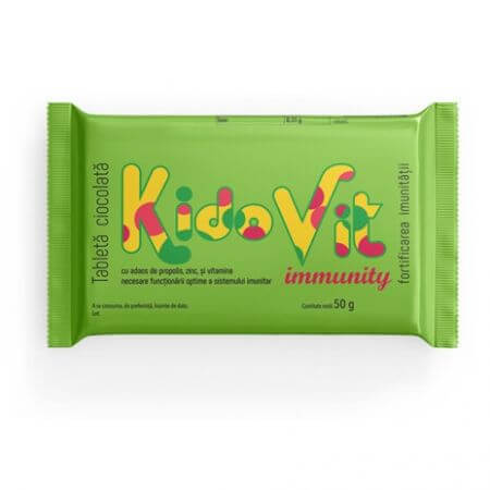 Chocolat aux vitamines pour l'immunité Kidovit Immunité Sucre Vert, 50 g, Laboratoires Remedia