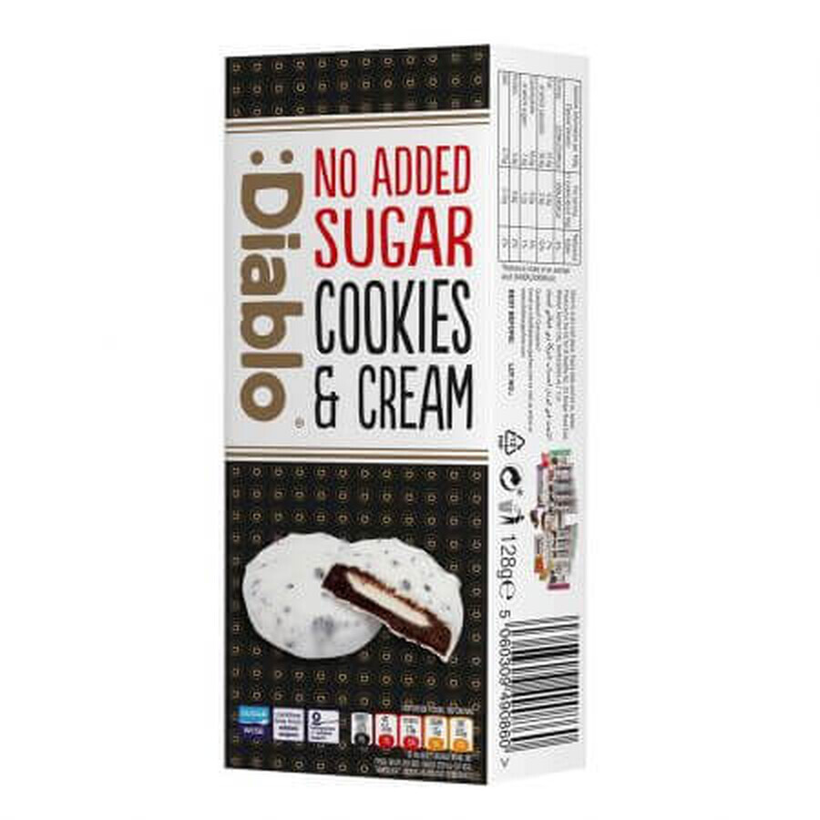 Zuckerfreie Kekse mit weißem Schokoladenüberzug und Schlagsahnefüllung, 128 g, Diablo