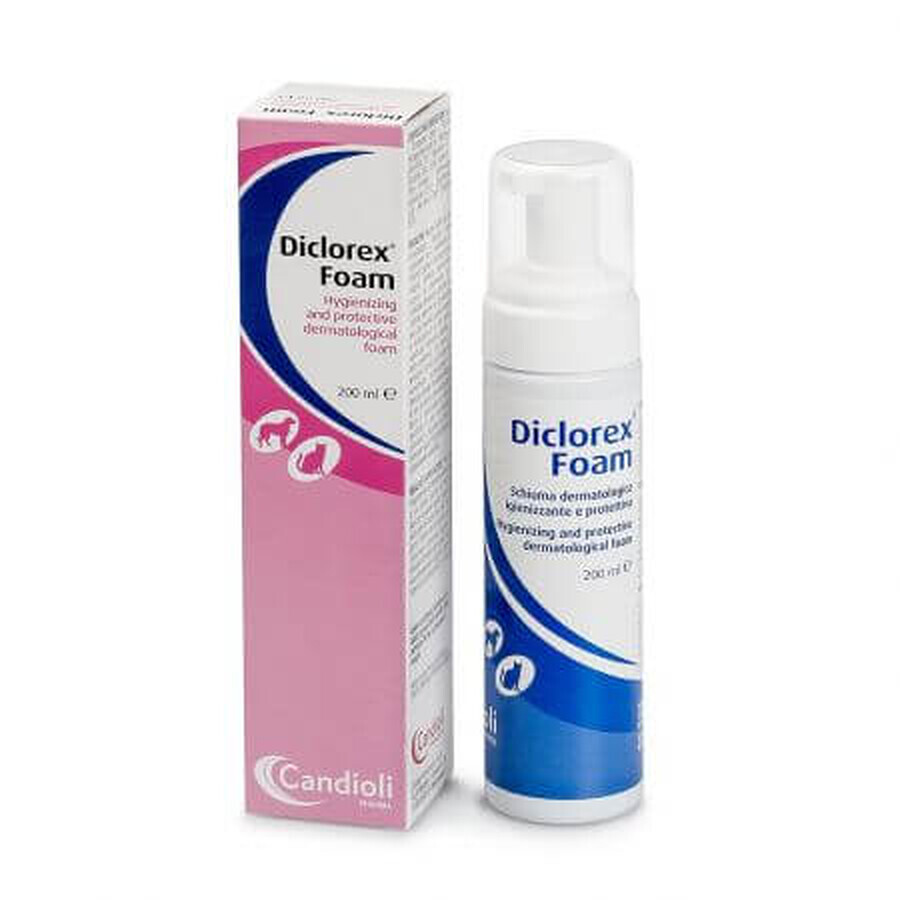 Mousse dermatologique assainissante et protectrice pour chiens et chats Diclorex Foam, 200 ml, Candioli