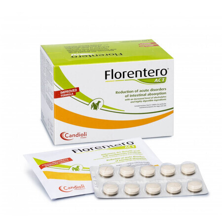 Supplément pour stabiliser la digestion physiologique avec des pré et probiotiques pour chiens et chats Florentero Act, 10 comprimés, Candioli