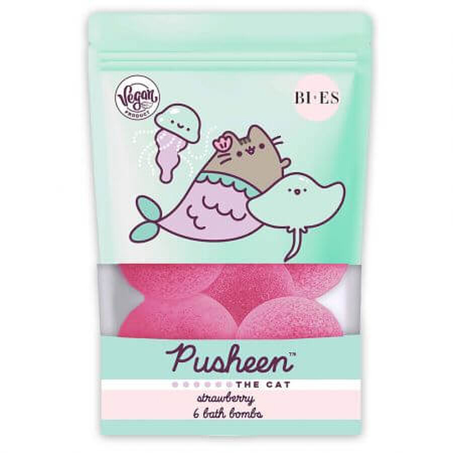 Bombes de bain Pusheen à la fraise, 6 x 55 g, Bi-Es