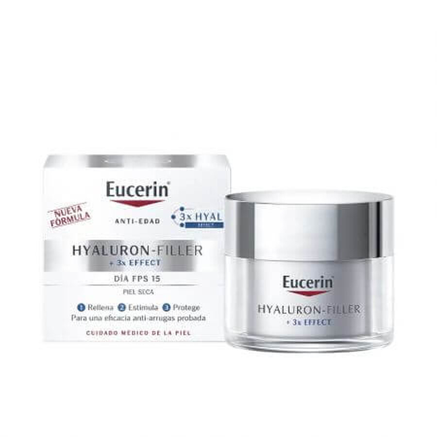 Eucerin Hyaluron Filler Day Cream pour les peaux sèches avec triple effet anti-âge, 50 ml