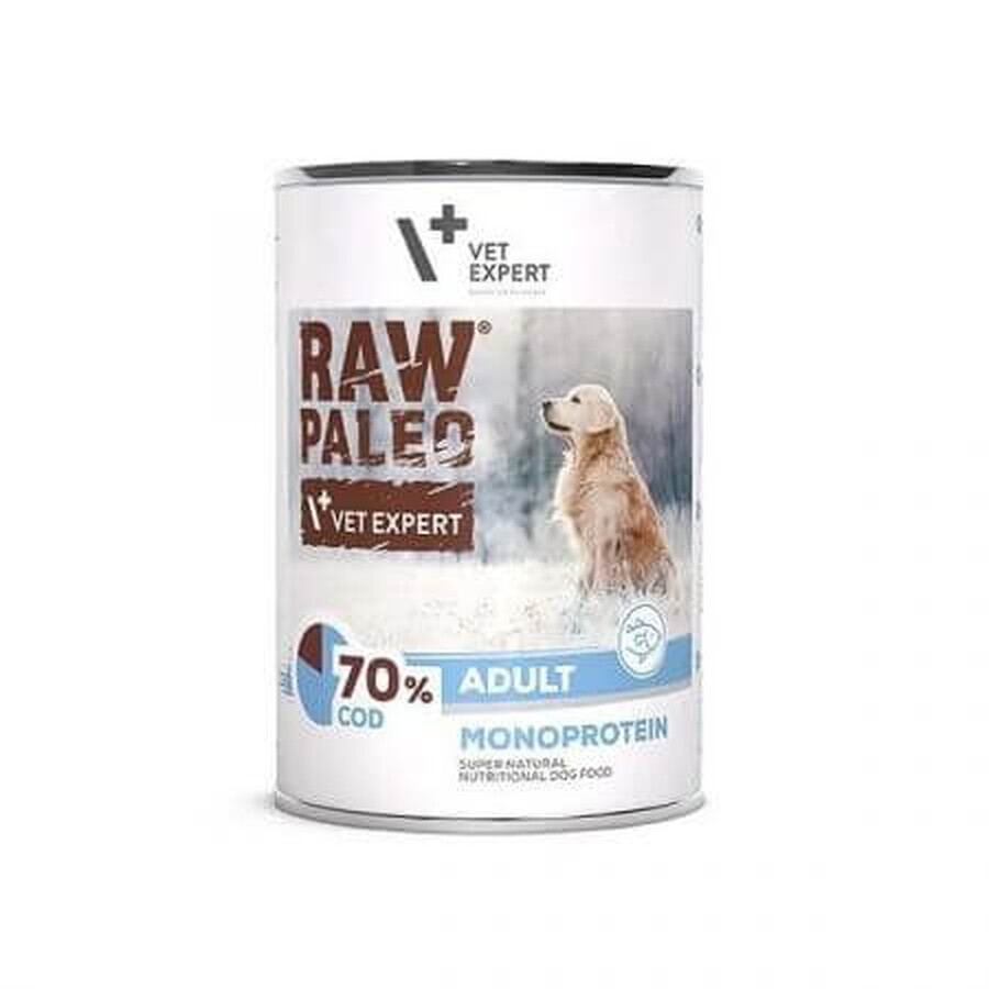 Croquettes humides avec de la viande de cabillaud pour chiens adultes Raw Paleo, 400 g, VetExpert