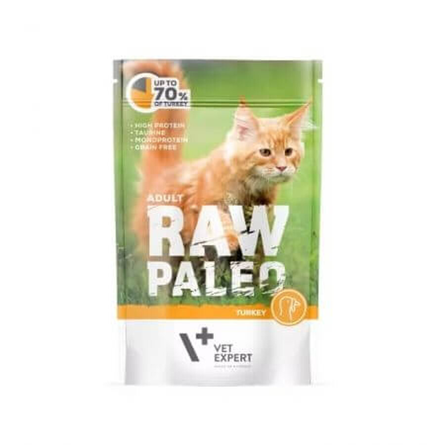 Croquettes avec de la viande de dinde pour chats adultes Raw Paleo, 100 g, VetExpert