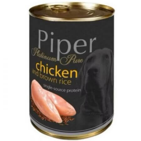 Nourriture humide pour chiens avec du poulet et du riz brun Platinum Pure Dog, 400 g, Piper