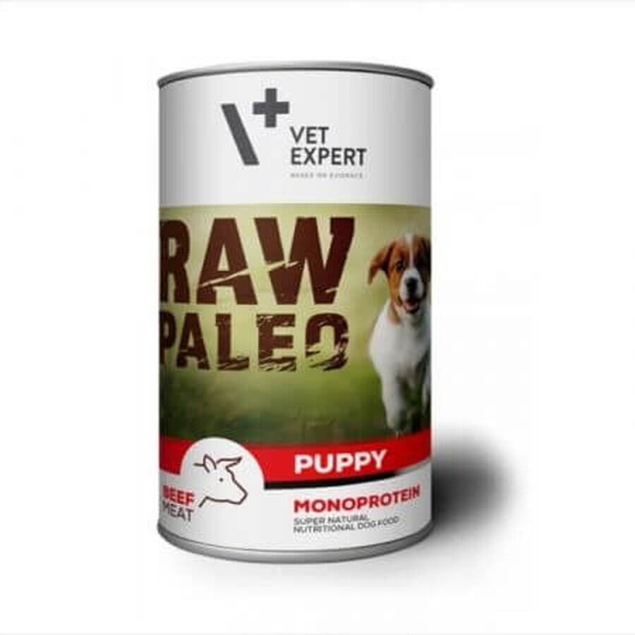 Nourriture humide avec du bœuf pour chiens Raw Paleo Puppy, 400 g, VetExpert