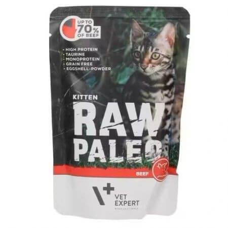 Nourriture humide au bœuf pour chats stérilisés Raw Paleo, 100 g, VetExpert