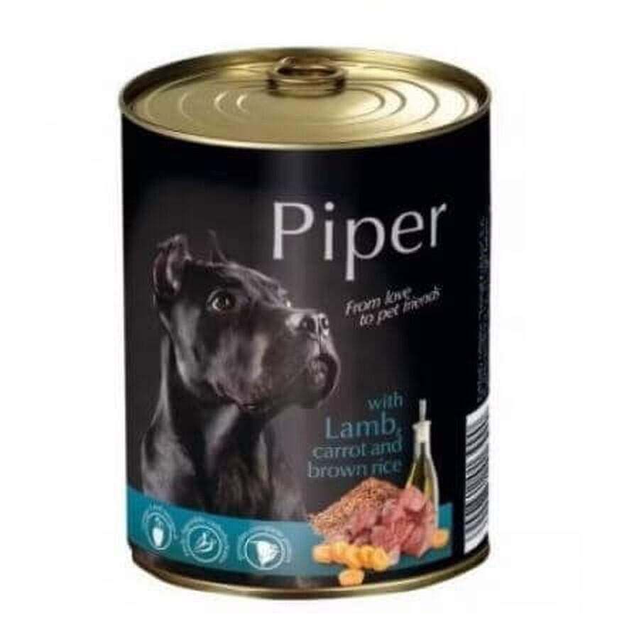 Nourriture humide pour chiens avec agneau, carottes et riz brun Adulte, 400 g, Piper