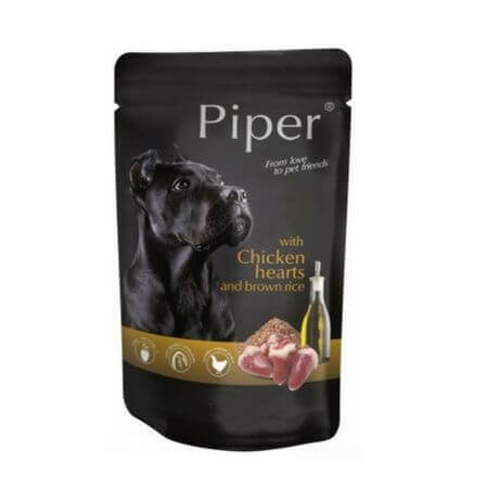 Nourriture humide pour chiens avec cœurs de poulet et riz brun Adult, 150 g, Piper