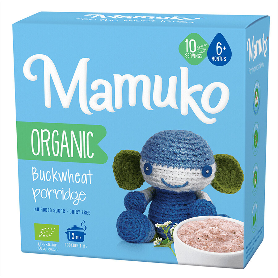 Brei aus zuckerfreiem Bio-Buchweizen für Kinder, +6 Monate, 200 g, Mamuko