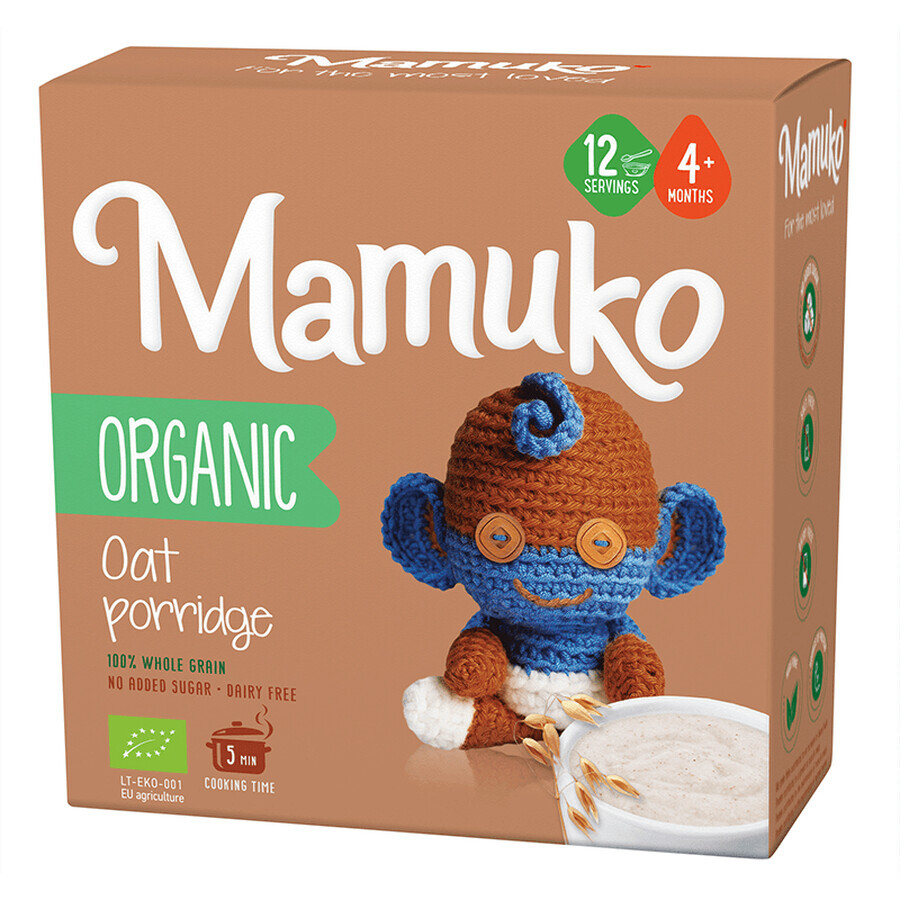 Porridge di avena biologico senza zucchero per bambini, +4 mesi, 200 g, Mamuko