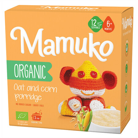 Bouillie d'avoine et de maïs bio sans sucre pour les enfants de +6 mois, 200 g, Mamuko