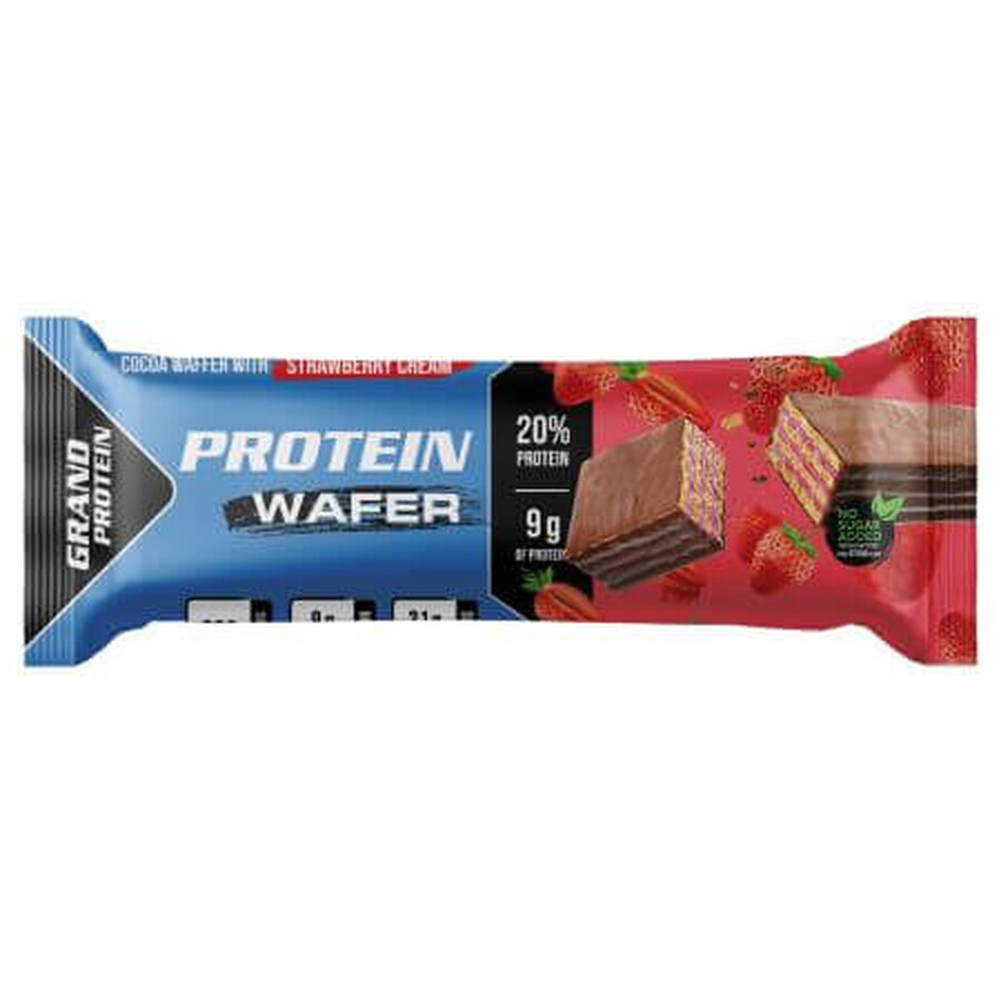 Wafer proteico al gusto di fragola dolcificato con Stevia, 46 g, Grand Protein