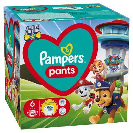 Scutece Pants Patrula Catelusilor, Nr. 6, 14 -25 kg, 60 buc, Pampers