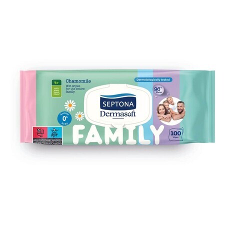 Lingettes Dermasoft Family avec couvercle, 100 pièces, Septona