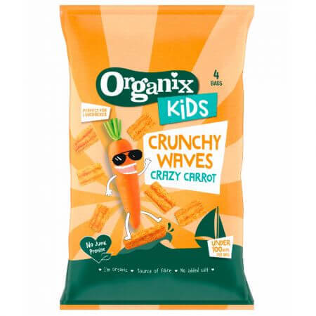 Crunchy Waves Bio-Knuspersnack mit Dinkel, Mais und Karotten, 3 Jahre+, 4 x 14 g, Organix Kids