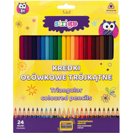 Crayons de couleur triangulaires Strigo avec taille-crayons, 24 pcs