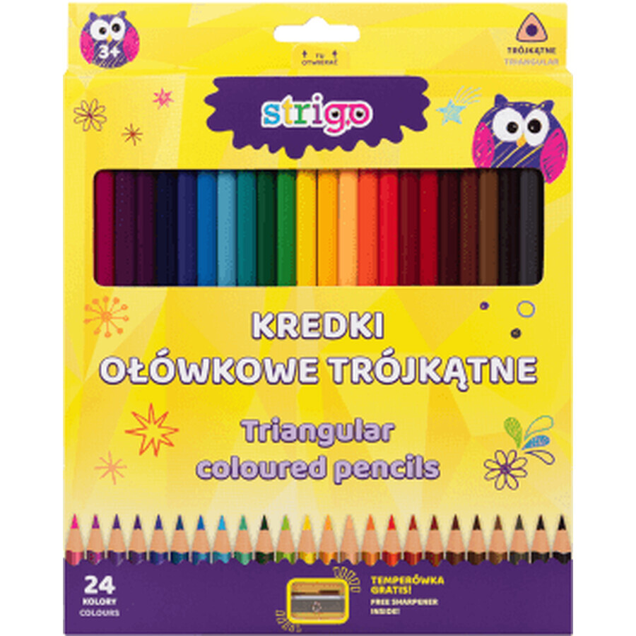 Crayons de couleur triangulaires Strigo avec taille-crayons, 24 pcs