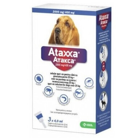 External antiparasitic for dogs >25 Kg, 100+500 mg/ml, 3 pipettes x 4 ml, Ataxxa 400