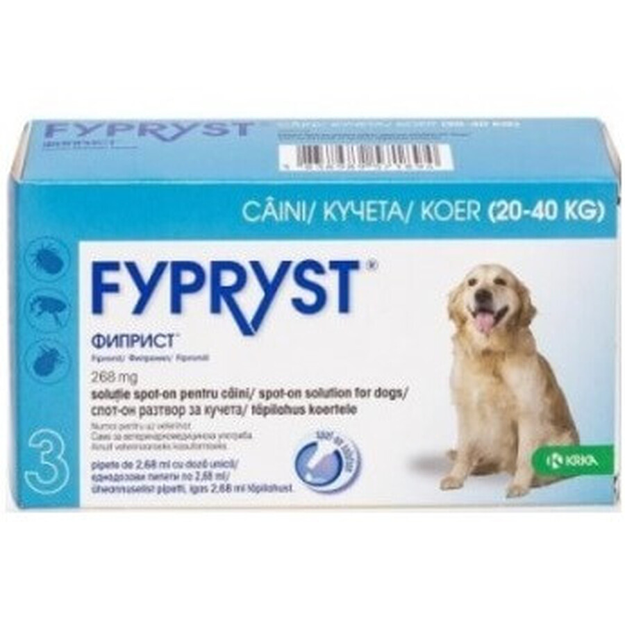 Antiparasitaire externe pour chiens 20-40 Kg Fypryst L, 3 pipettes, KRKA VET