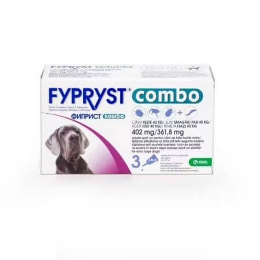 Fypryst Combo Dog XL 402 mg Fypryst Combo Dog XL 402 mg, 3 pipettes pour très gros chiens 40-60 kg, 3 pipettes, Krka