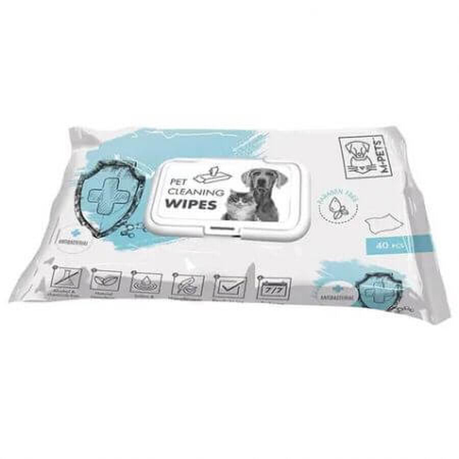 Lingettes humides antibactériennes pour chiens et chats, 40 pièces, M-PETS