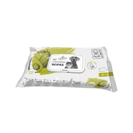 Salviette umidificate con avocado per cani e gatti, 40 pezzi, M-Pets