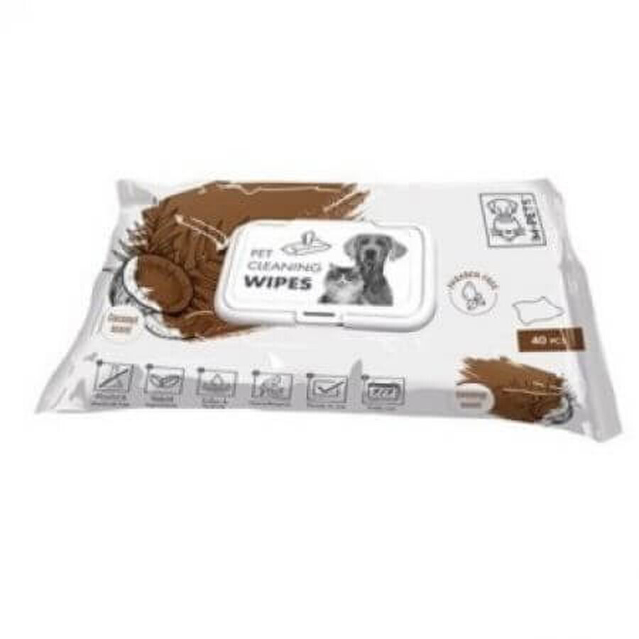 Serviettes humides en noix de coco pour chiens et chats, 40 pièces, M-Pets