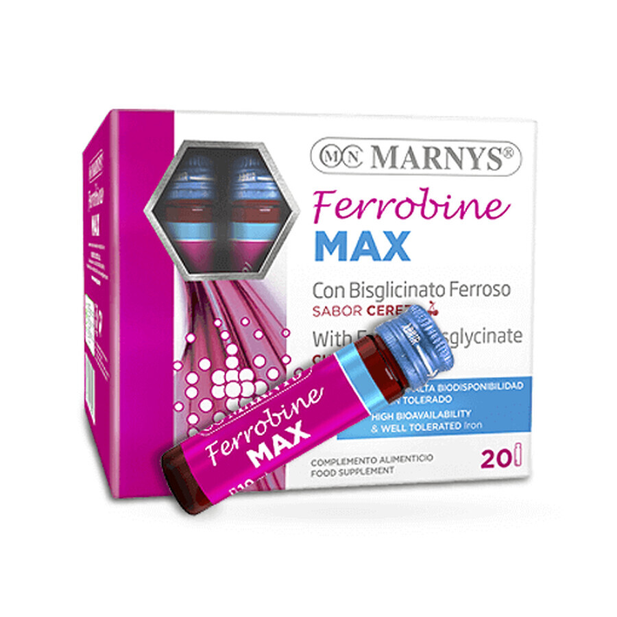 Ferrobine Max avec fer, zinc et vitamines, 20 ampoules, Marnys