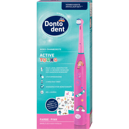 Dontodent Zahnbürste mit Batterien Active Young rosa, 1 Stück