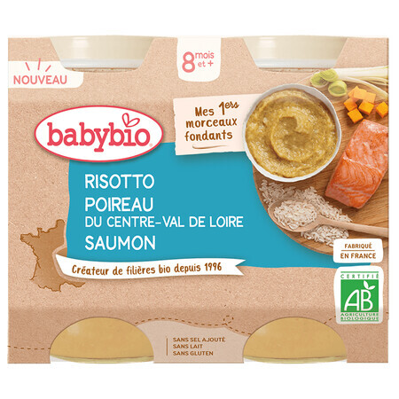 Babybio Risotto Eco Purea con Salmone, 2x200 g, BabyBio