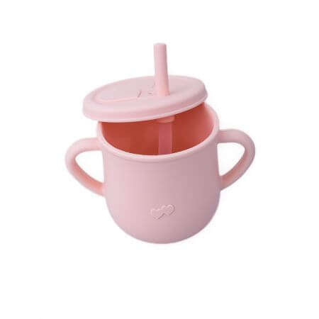 Canne en silicone pour enfants avec poignées et paille, Pink Pal, Oaki