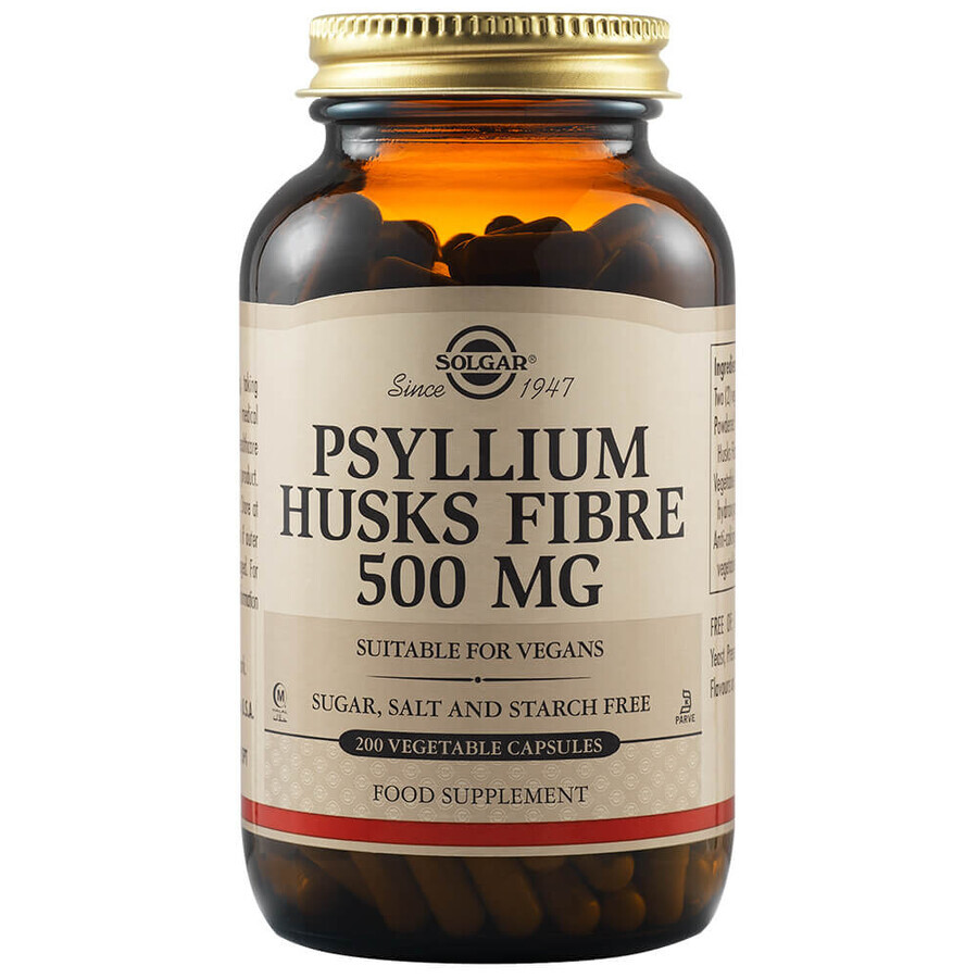 Fibre de son de psyllium 500 mg, 200 gélules, Solgar