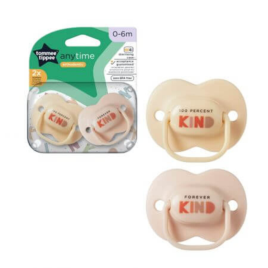 Sucettes orthodontiques Anytime, 0 - 6 mois, Beige, 2 pièces, Tommee Tippee