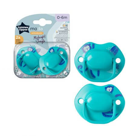 Sucettes orthodontiques Moda, 0 - 6 mois, Turquoise, 2 pièces, Tommee Tippee