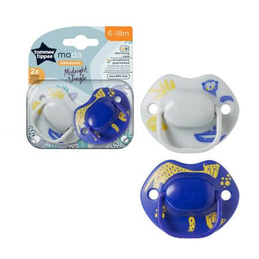 Sucettes orthodontiques Moda, 6 - 18 mois, blanc / bleu, 2 pièces, Tommee Tippee