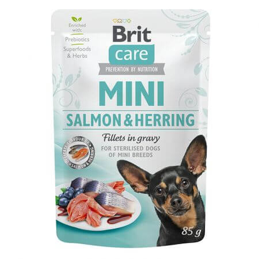 Wet food with salmon for sterilized dogs Fillets in Gravy Mini, 85 g, Brit