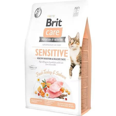 Brit Care GF Healthy Digestion &amp; Delicate Taste croquettes pour chat avec saumon et dinde, 2 kg, Brit