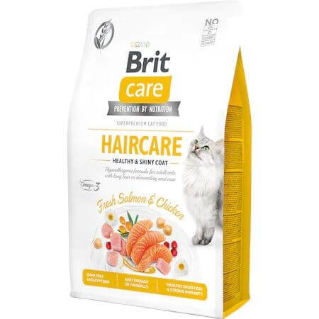 Cibo secco per gatti con salmone e pollo Brit Care GF Healthy & Shiny Coat, 2 kg, Brit