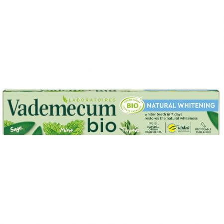 Dentifrice bio à la menthe, au thym et à la sauge Natural Whitening, 75 ml, Vademecum