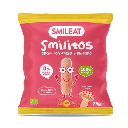 Smilitos Organic Puffs avec huile d'olive, banane et fraise, +6 mois, 25 g, Smileat