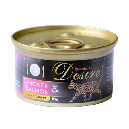 Aliments humides pour chats avec filets de poulet et saumon en gélatine pour chats Désir, 85 g, Meow Meow