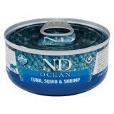 Nourriture humide au thon, calamar et crevettes pour chats N&amp;D Ocean Adult, 70 g, Farmina