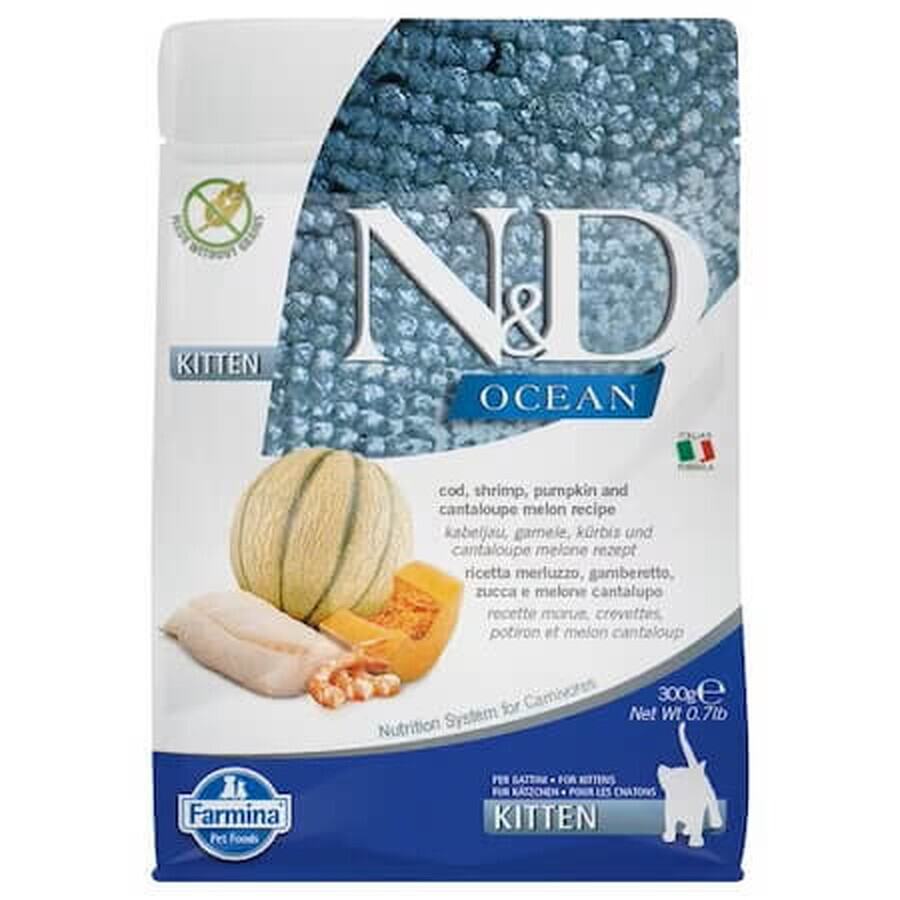 Alimento secco con pesce, gamberetti, zucca e melone per gatti N&D Kitten, 300 g, Farmina